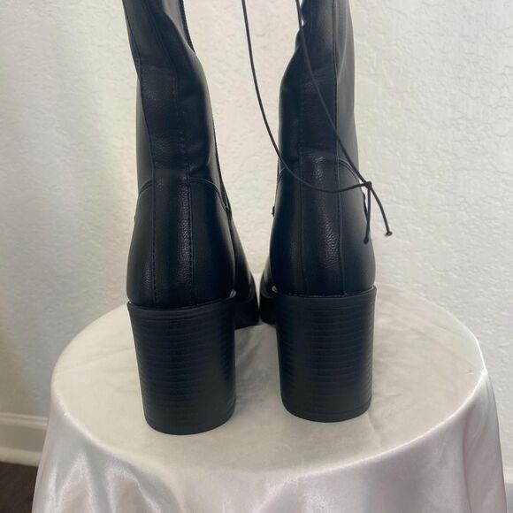 NWT Windsor Chunky Platform Black Faux Leather Wide Calf Knee High Boots US 5.5 - Picture 5 of 8